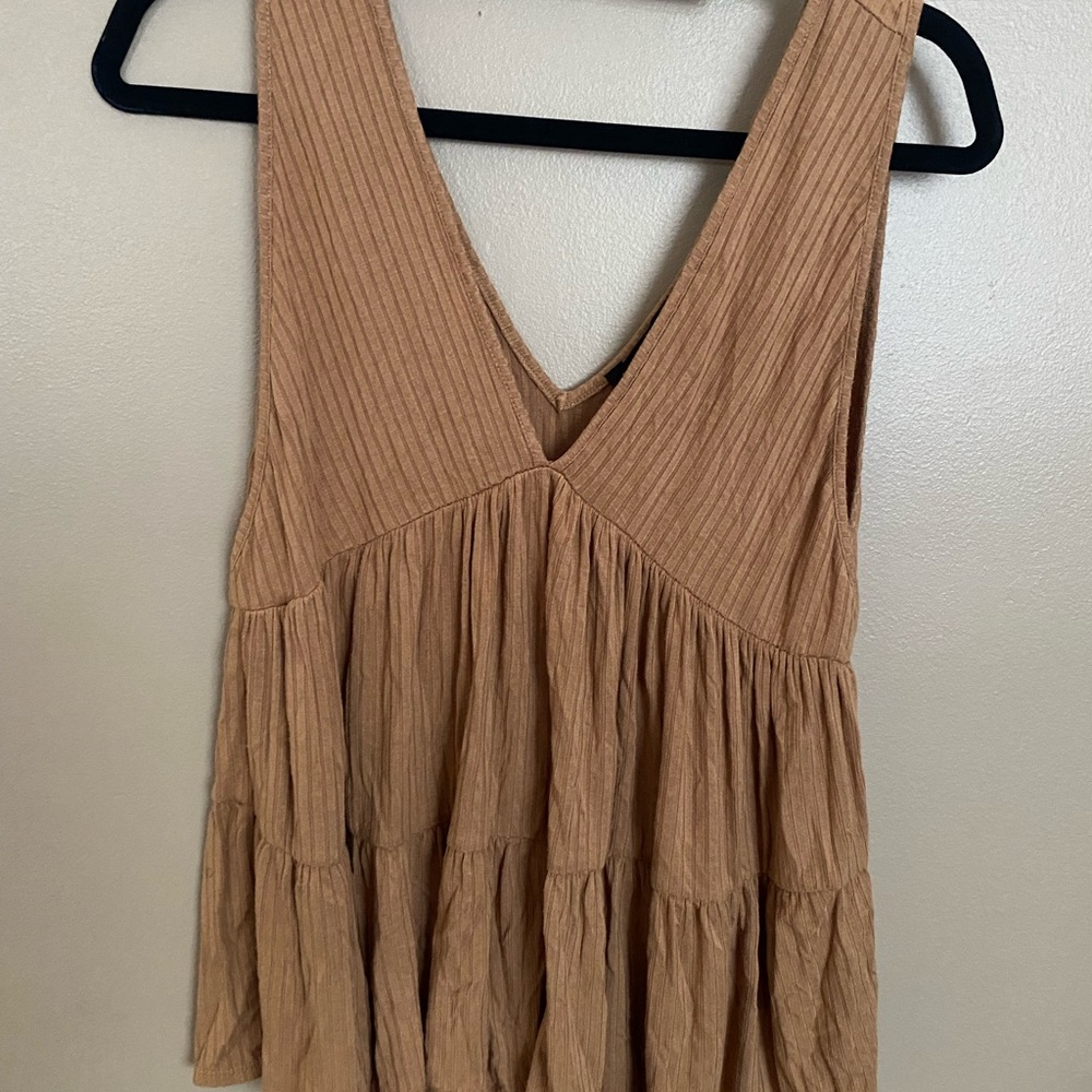 Forever 21 Cute Gold Ruffled Deep V Neck Tank Top